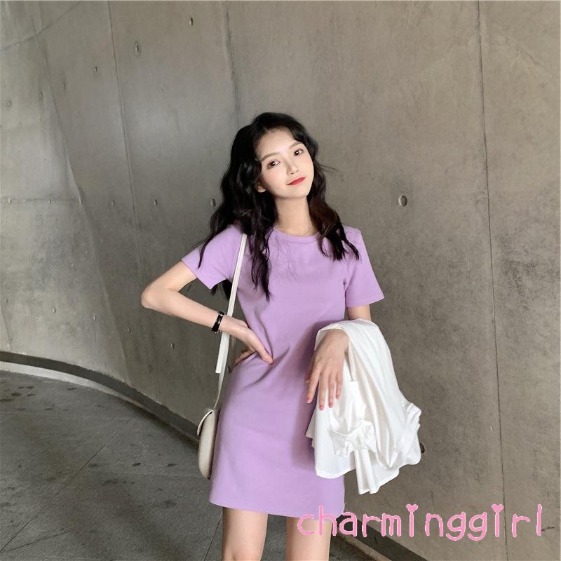 Đầm Tay Ngắn Cổ Tròn Thiết Kế Đơn Giản Tinh Tế