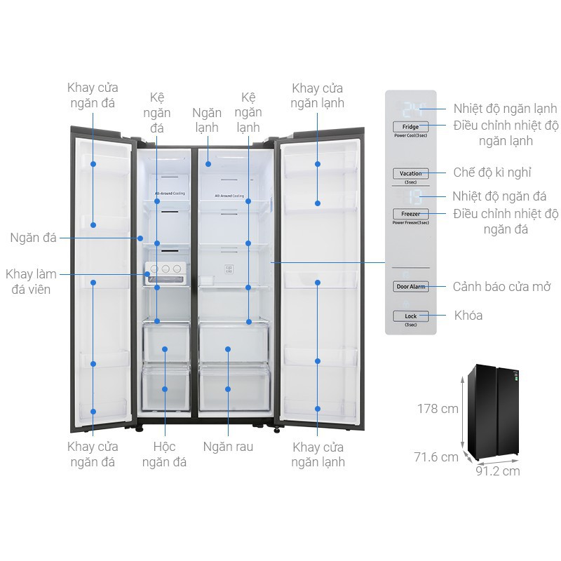 Tủ lạnh Samsung side by side RS62R5001B4/SV 647L