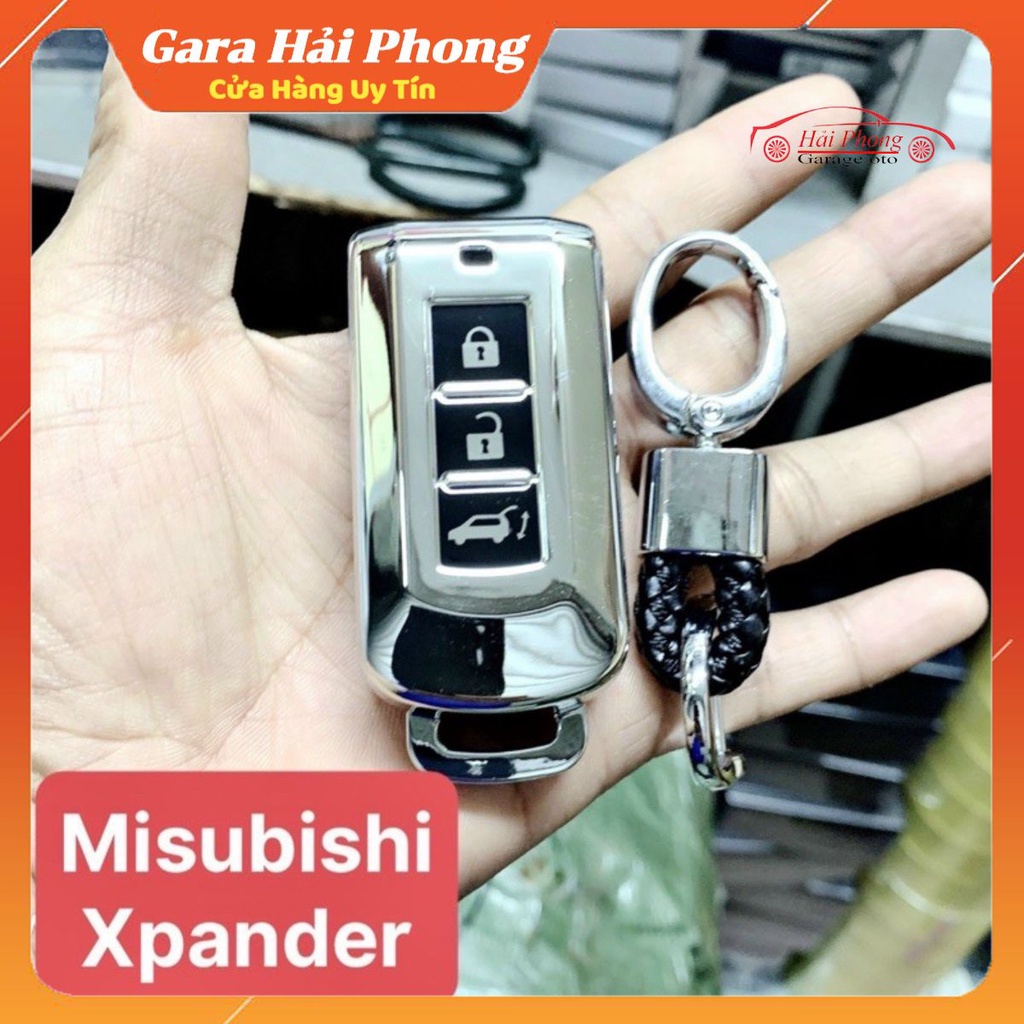 Bao Da Chìa Khóa Inox Mạ Crom Mitsubishi Xpander, Outlander cao Cấp - tặng móc khóa inoc cao cấp