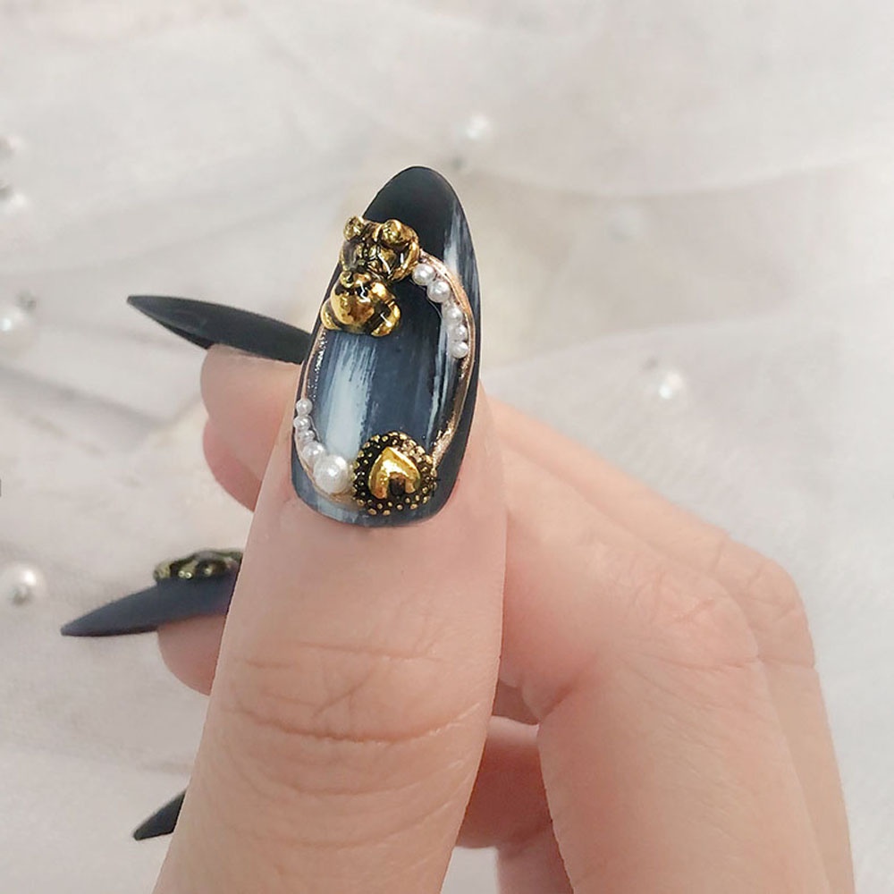 [Hàng mới về] Bộ 10 phụ kiện đính trang trí móng tay 3D hình chú gấu phong cách punk kiểu dáng cổ điển cho nữ