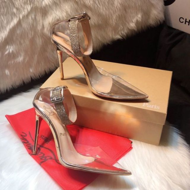 Sandal quai trong bít gót 10p mica trong suốt mềm êm fullboc
