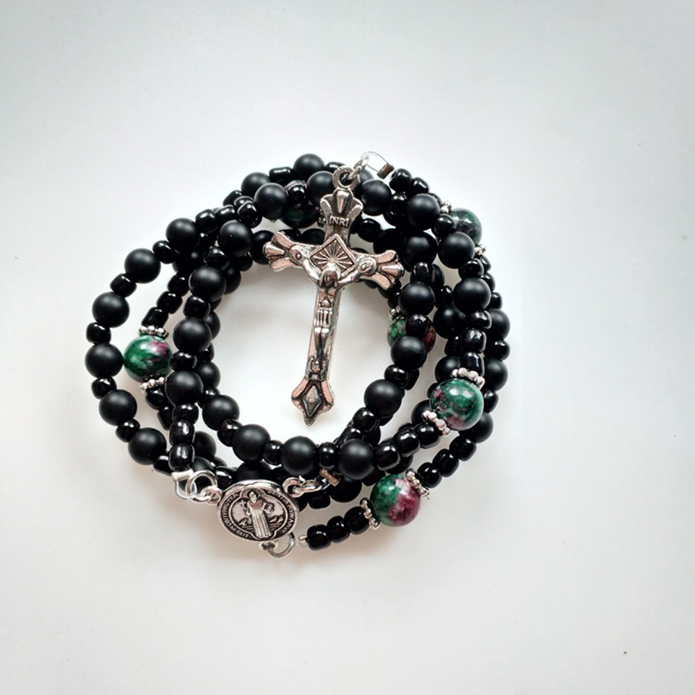 Chuỗi Hạt Đá Onyx Màu Đen Tự Nhiên Mặt Thánh Giá