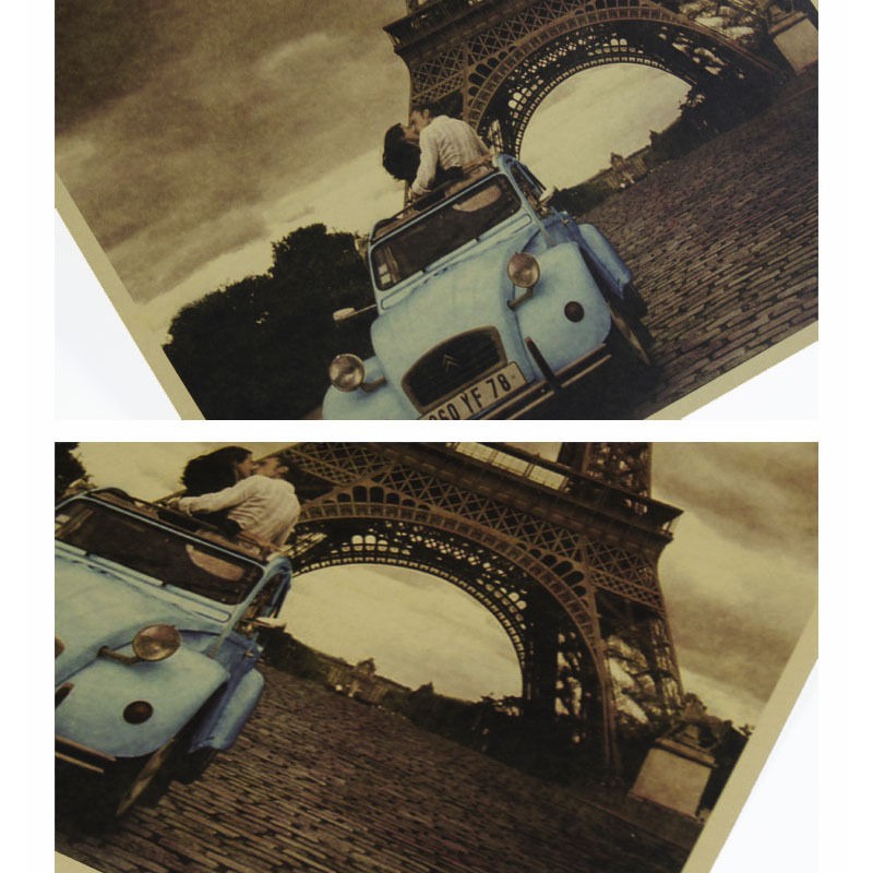 Tranh dán tường phong cách vintage họa tiết tháp Eiffel độc đáo