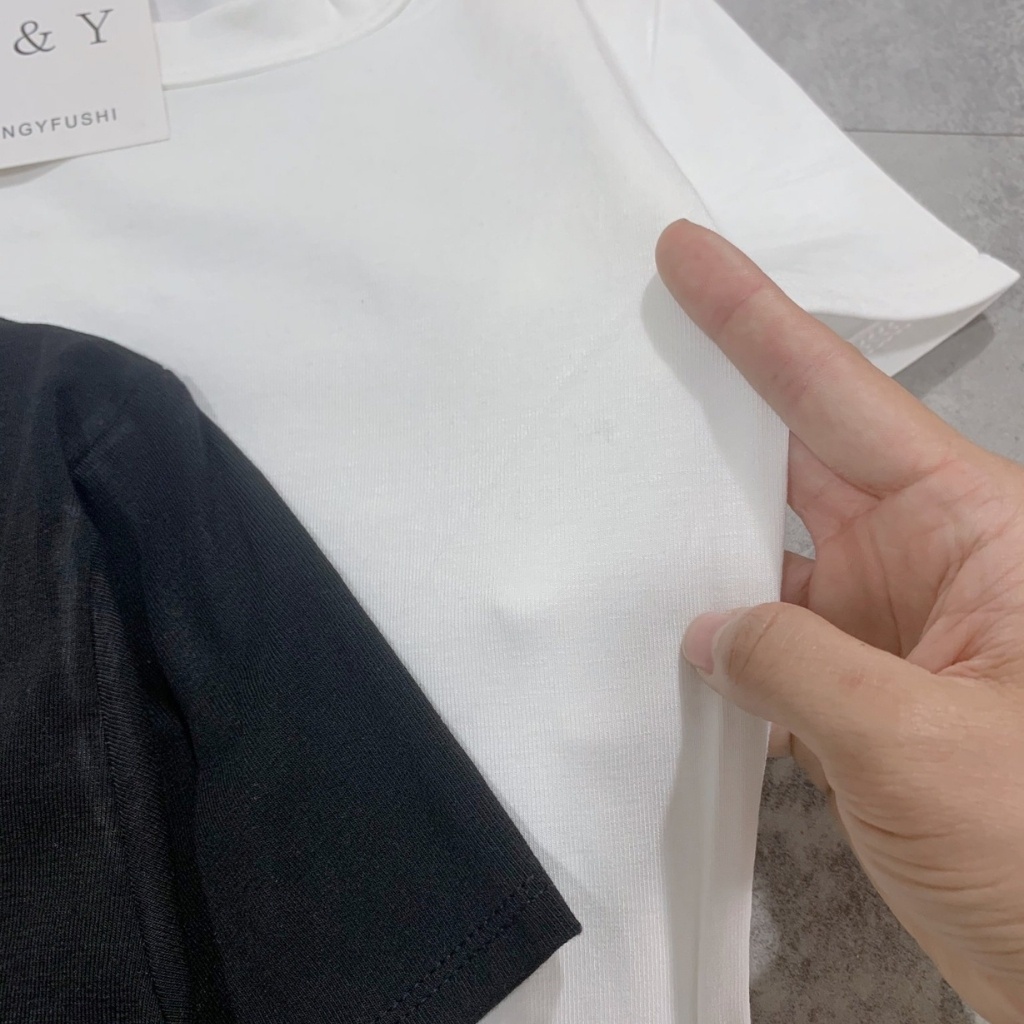 Áo thun cổ vuông nữ tay ngắn croptop chất bozip co giãn 4 chiều màu đen trắng thời trang DUMISA | BigBuy360 - bigbuy360.vn