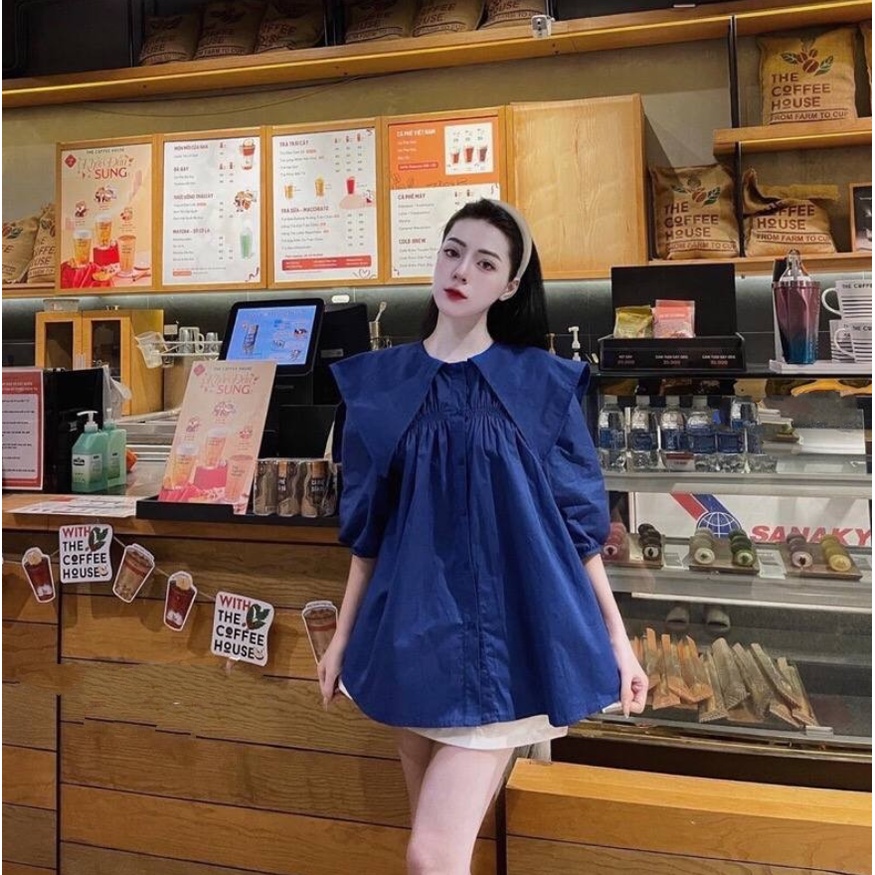 Áo sơ mi kiểu tay bồng cổ bèo vạt nhọn chất thô lụa hàng thiết kế phối với quần,chân váy đều xinh ạ | BigBuy360 - bigbuy360.vn