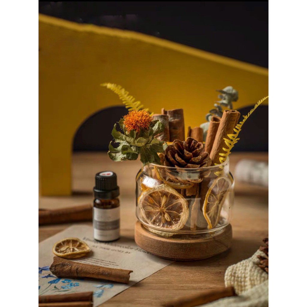 Lọ Hoa Tinh Dầu Thơm Phòng Có Nắp Đế Gỗ Decor Vintage -MINDI STORE