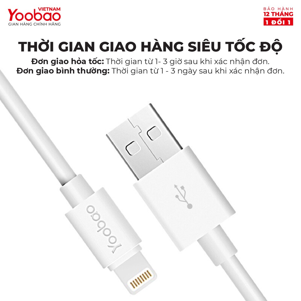 Dây cáp sạc Lightning YOOBAO YB-403 cho iPhone/iPad dài 1m - Hàng chính hãng Bảo hành 12 tháng 1 đổi 1