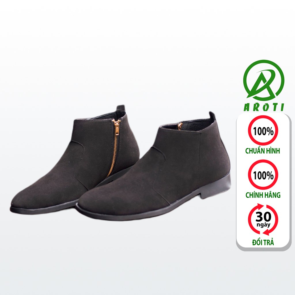 Giày Boot Nam Cao Cổ AROTI Chealsea Boot Chất Đẹp Cao Cấp,Đế Khâu Siêu Bền,Tăng Chiều Cao 3cm Form Hàn CB521-búc đen sp3