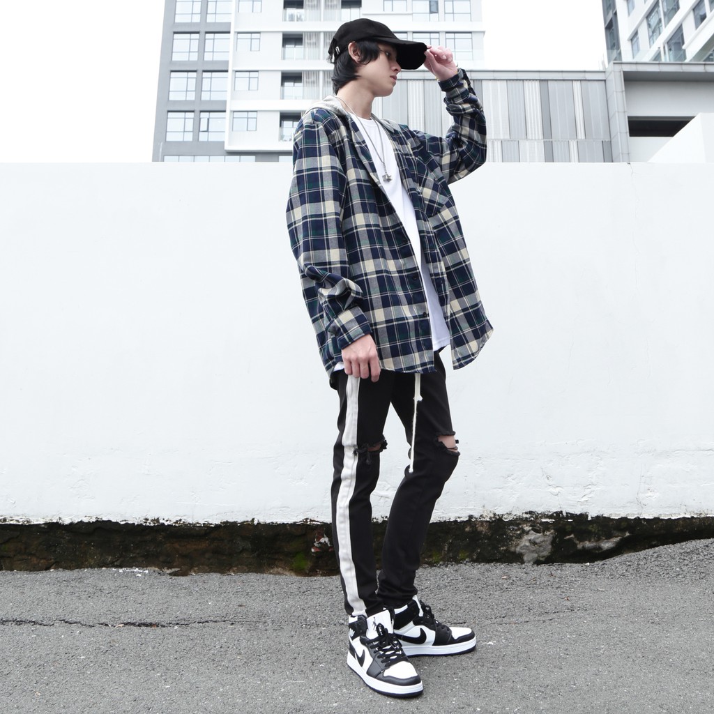 Áo Sơ Mi Hooded Flannel Jacket Màu Xanh