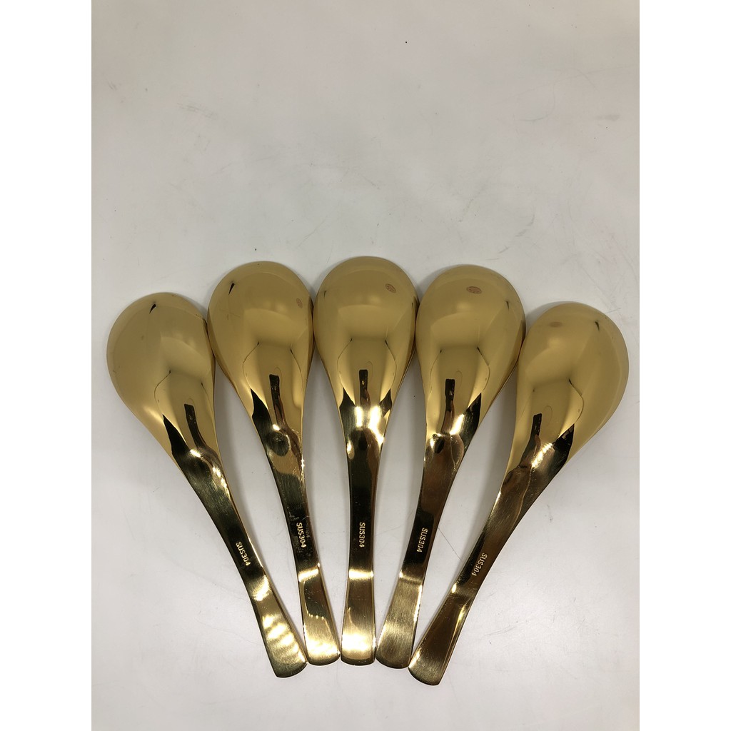 Bộ 3 muỗng sò hoặc súp kiểu Hàn Quốc vàng gold inox 304 cao cấp bóng sáng sang chảnh Hcm