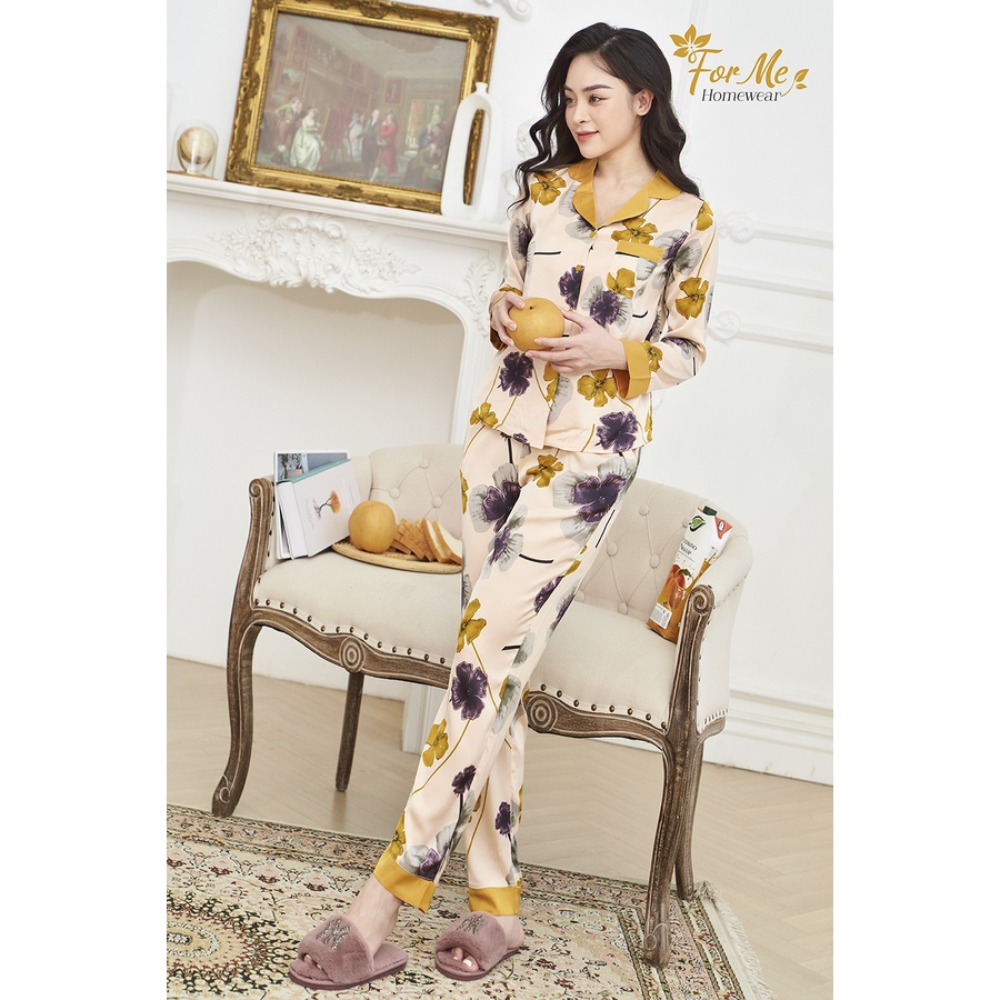 Bộ dài tay Hoa Phối chất Lụa giấy Luxury siêu mềm mịn forme thiết kế