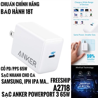 Mua Củ Sạc Anker PowerPort 3 65W IQ 3.0 và PD/PPS - A2718 (Bảo Hành 18T)