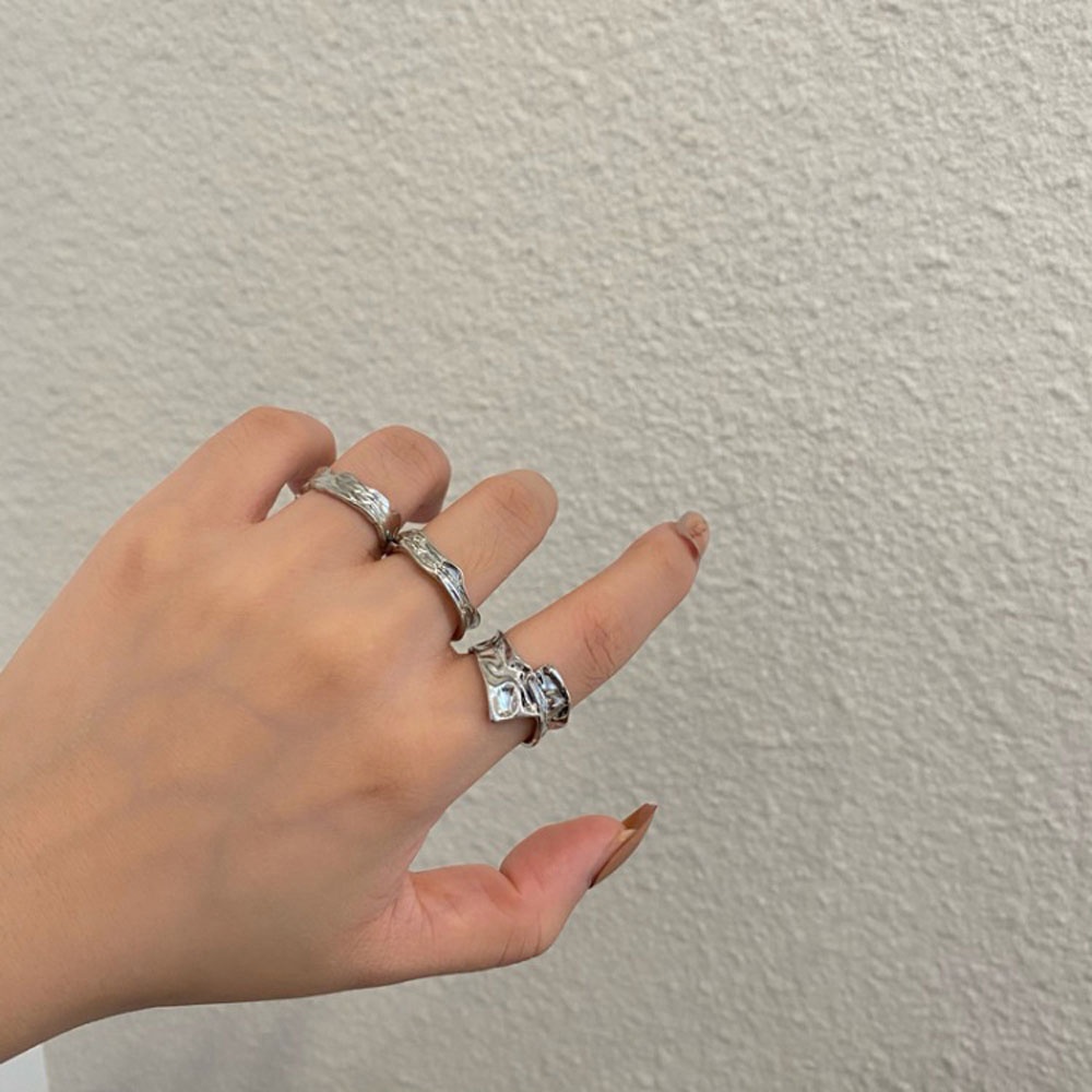 Set 3 Nhẫn Đeo Ngón Tay Họa Tiết Hình Học Thời Trang Hàn Quốc Cho Nữ