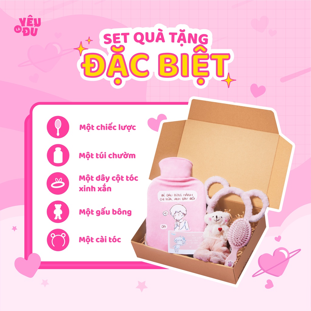 SET QUÀ TẶNG YÊU LÀ ĐỦ SHOP - Túi chườm bụng kinh dành cho nam - Chăm em từng chút, cái đồ cục súc của anh