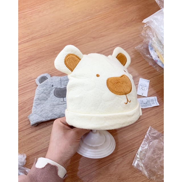 Mũ nỉ trần bông hình gấu size 0-6m