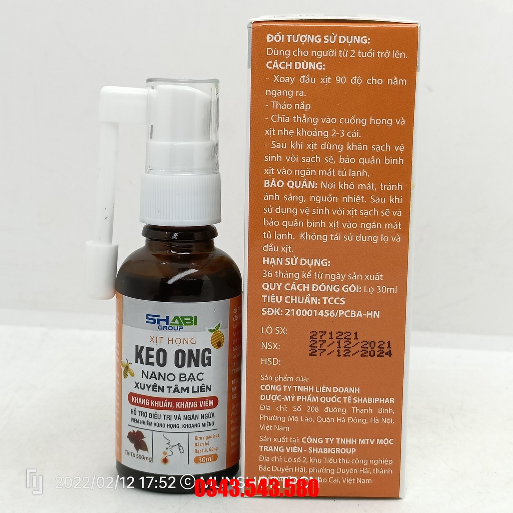 Xịt họng keo ong NANO BẠC Xuyên Tâm Liên chai 30ml