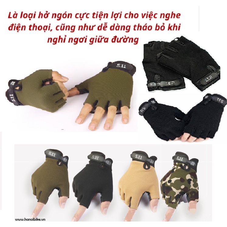 Găng tay đi xe máy, đi phượt, tập Gym 511 hở ngón thời trang