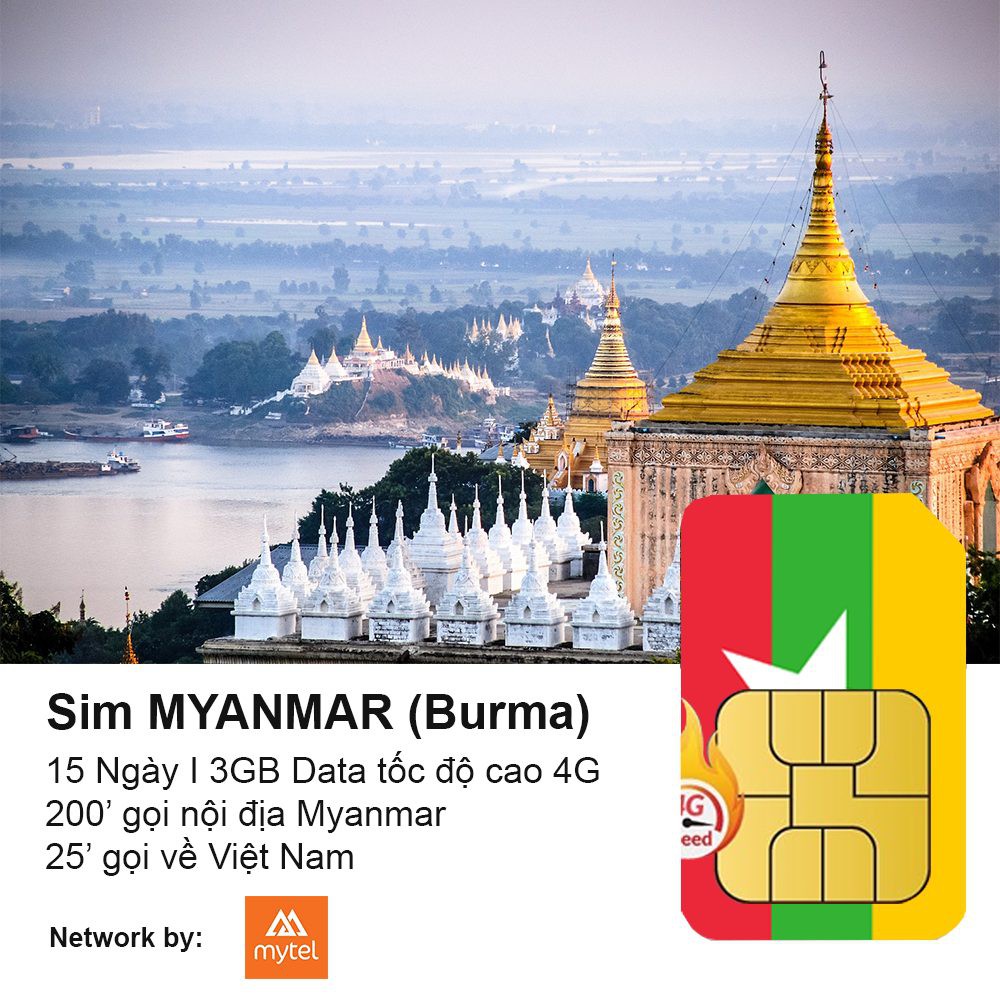 Sim Myanmar  15 Ngày 3GB Data 4G unlimited  3G  có Ghe gọi