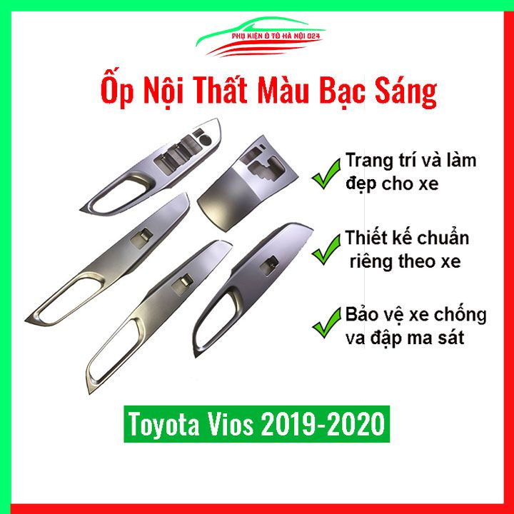 Ốp nội thất cho xe ô tô Vios 2019-2022 màu bạc nhựa ABS bảo vệ chống trầy xước và làm đẹp xe