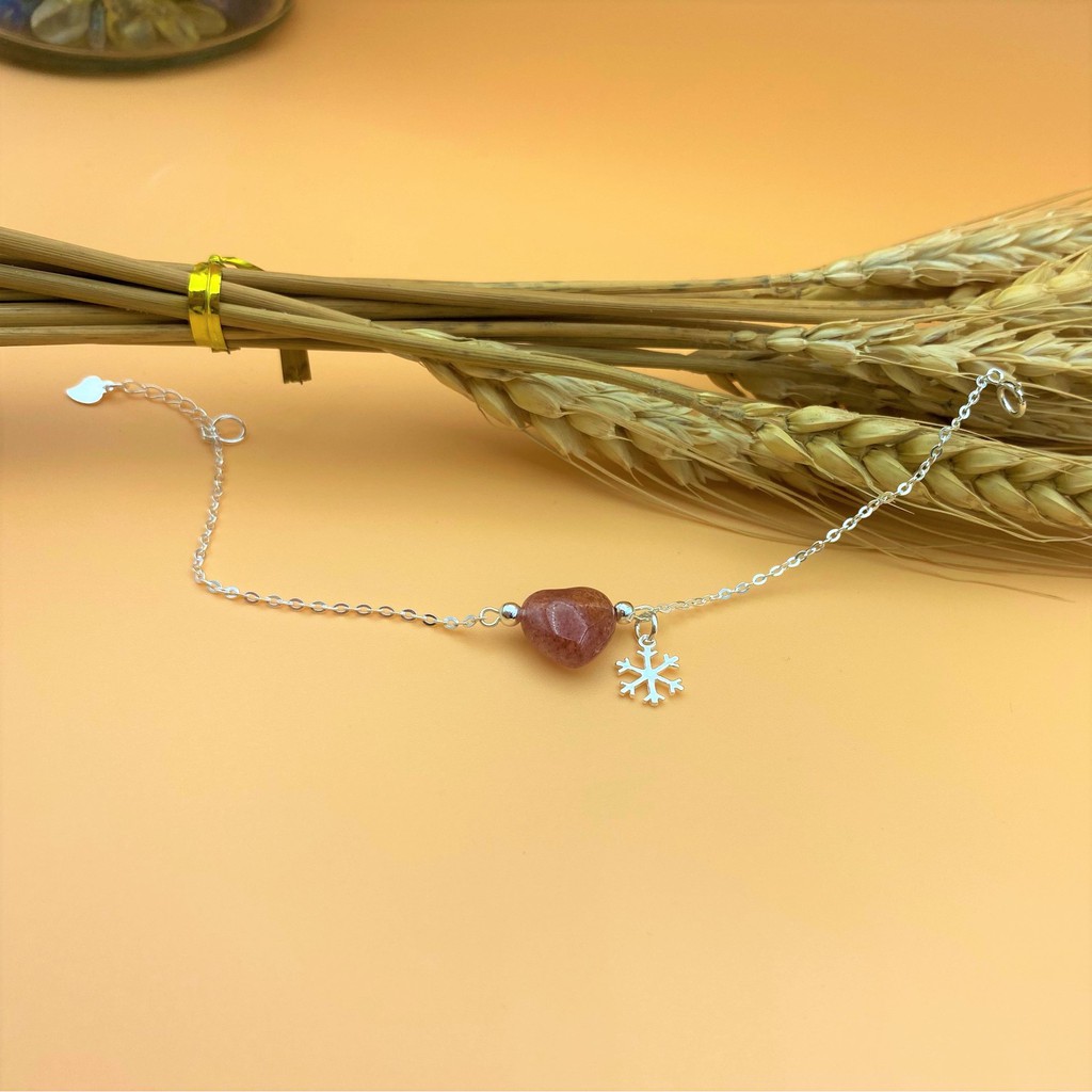 Lắc tay bạc nữ đơn giản đính đá dâu tây đỏ hình trái tim cực xinh - Mã LTB005 - Charm Bạc 925