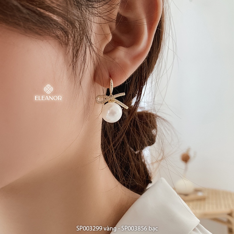 Bông tai cô dâu nữ đính đá hình nơ Eleanor Accessories ngọc trai nhân tạo nữ tính phụ kiện trang sức 3299