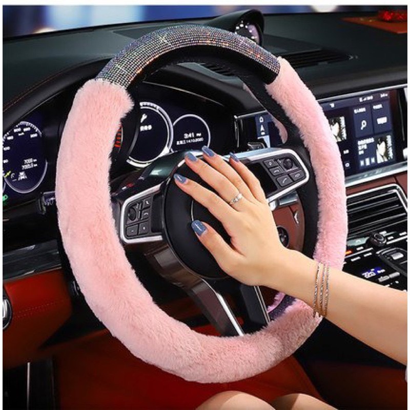 Bọc vô lăng xe ô tô lông đính đá cao cấp