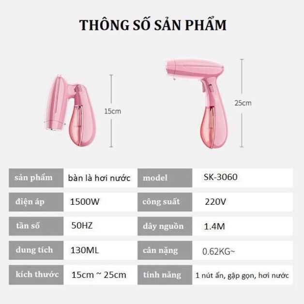 Bàn Là Hơi Nước Cầm Tay Sokany 3060 1500W - Bàn Ủi Hơi Nước Thế Hệ Mới Siêu Phăng
