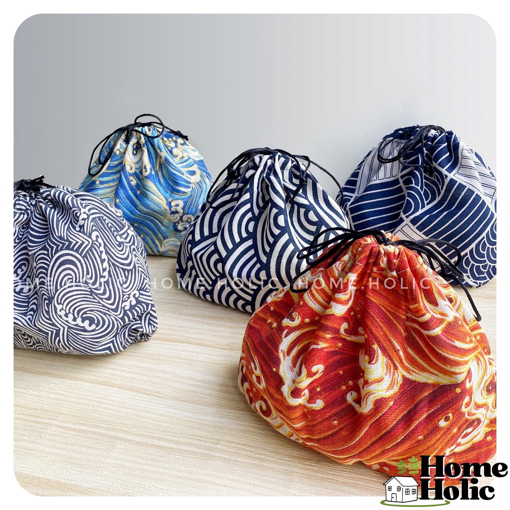 Túi Rút Vải Canvas Chứa Hộp Đựng Cơm Văn Phòng Bento Nhật Bản Home Holic