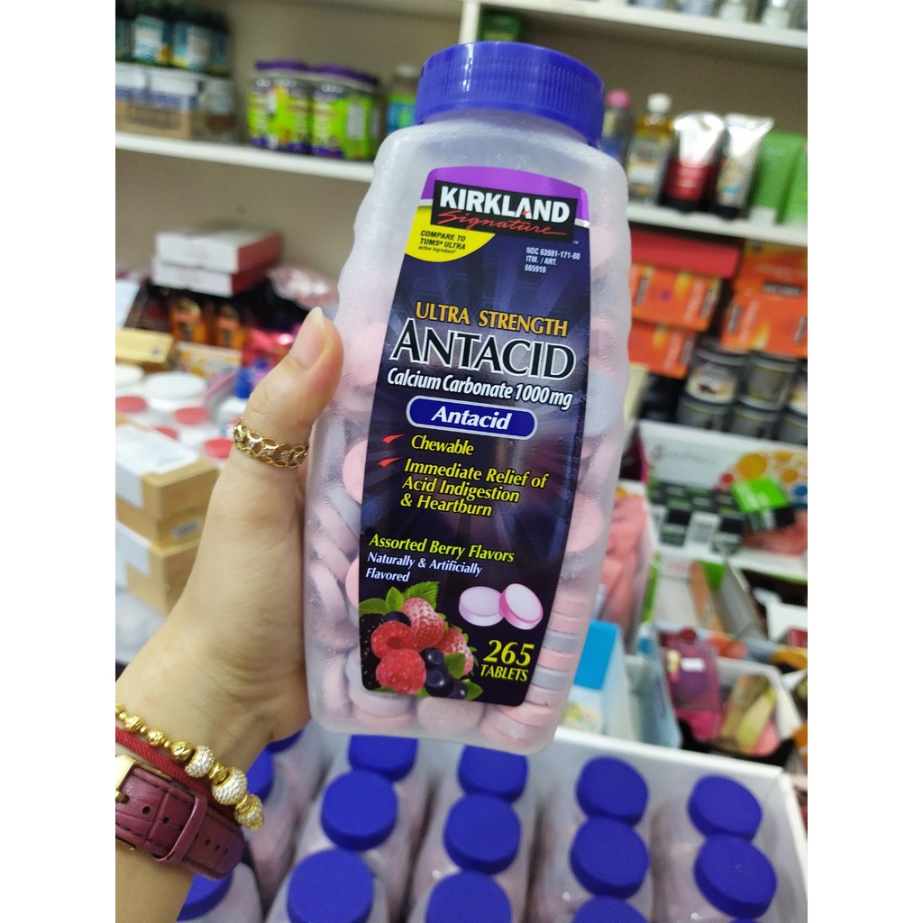 Kẹo kirkland antacid Kẹo nhai hỗ trợ giảm đau bao tử, dạ dày, khó tiêu, ợ nóng