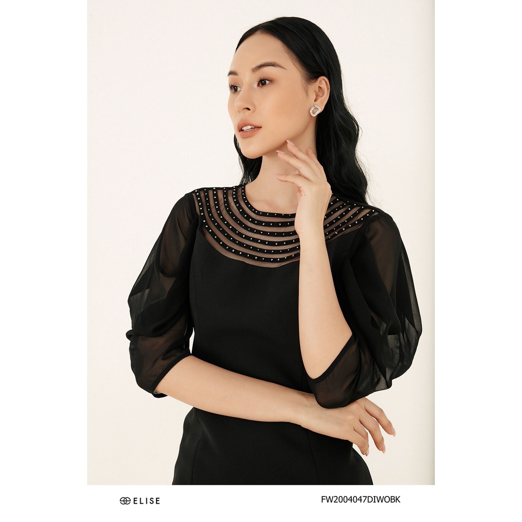 Đầm đen đính cườm cổ Elise