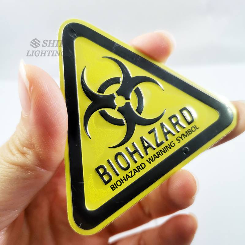 Huy hiệu đề can dán thay thế bằng nhôm thiết kế biểu tượng cảnh báo BIOHAZARD