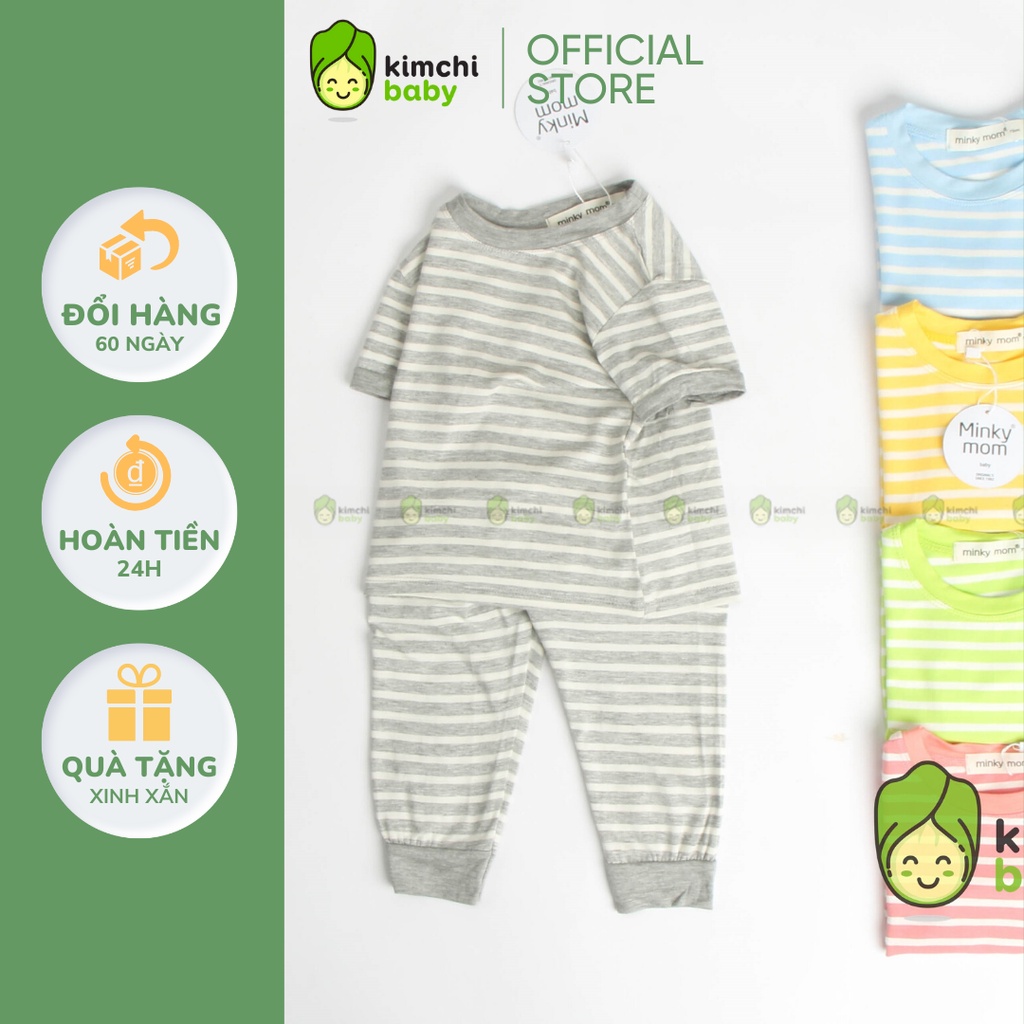 [SZ ĐẠI] Đồ Bộ Bé Trai, Bé Gái Minky Mom Vải Thun Lạnh Quần Dài Họa Tiết Kẻ Sọc, Bộ Cộc Tay Cho Bé Mặc Nhà MKMTD2102