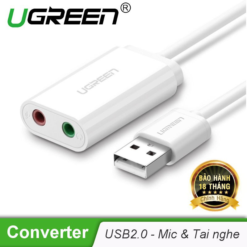 [HOT] Dây USB 2.0 mở rộng sang đồng thời 2 cổng 3.5mm cho tai nghe + mic không cần driver UGREEN 30143 - Hàng chính hãng