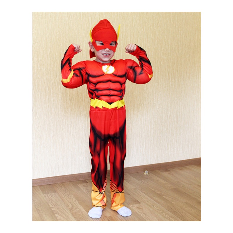 Halloween Người Flash Trang Phục Lạ Mắt Đầm Cosplay Siêu Anh Hùng Flashman Cho Trẻ Em Quần Áo