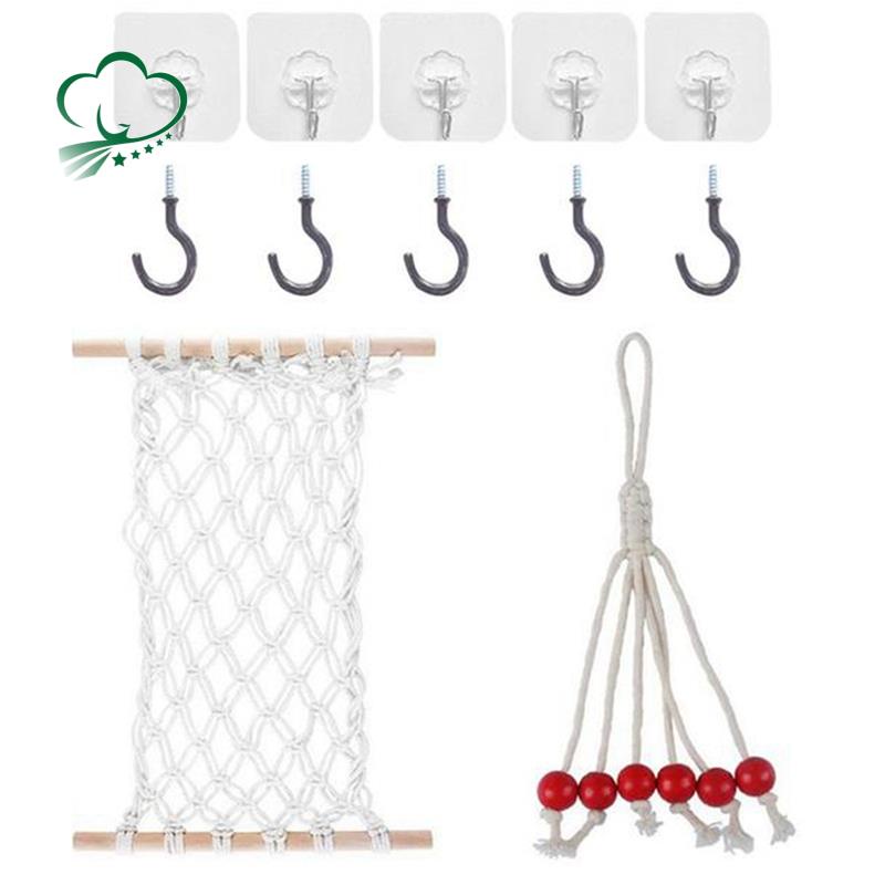 Võng treo đựng trái cây 4 móc bằng cotton dệt tay màu đen