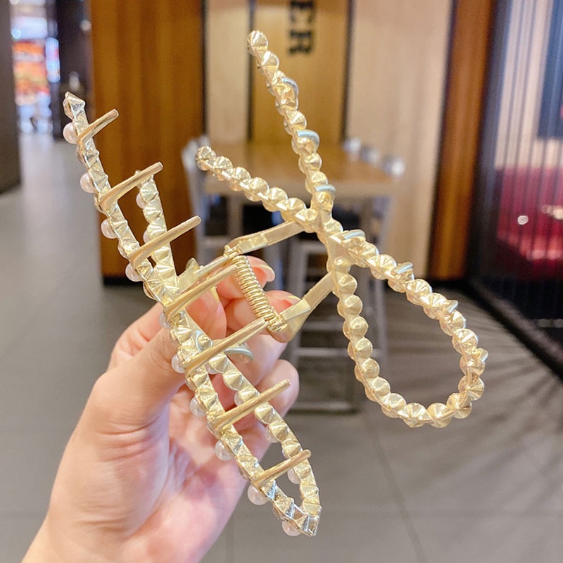 Kẹp tóc kim loại đính ngọc trai giả 2021 kiểu Hàn Quốc thanh lịch