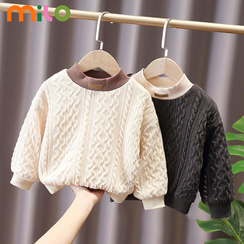 Milo Áo Sweater Dệt Kim Phối Nhung Dày Ấm Áp Thời Trang Thu Đông Hàn Quốc Cho Bé Trai Và Bé Gái