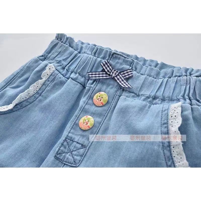 Quần Short Denim Co Giãn Phối Ren Phong Cách Mới 2022 Dễ Phối Đồ Cho Bé Gái