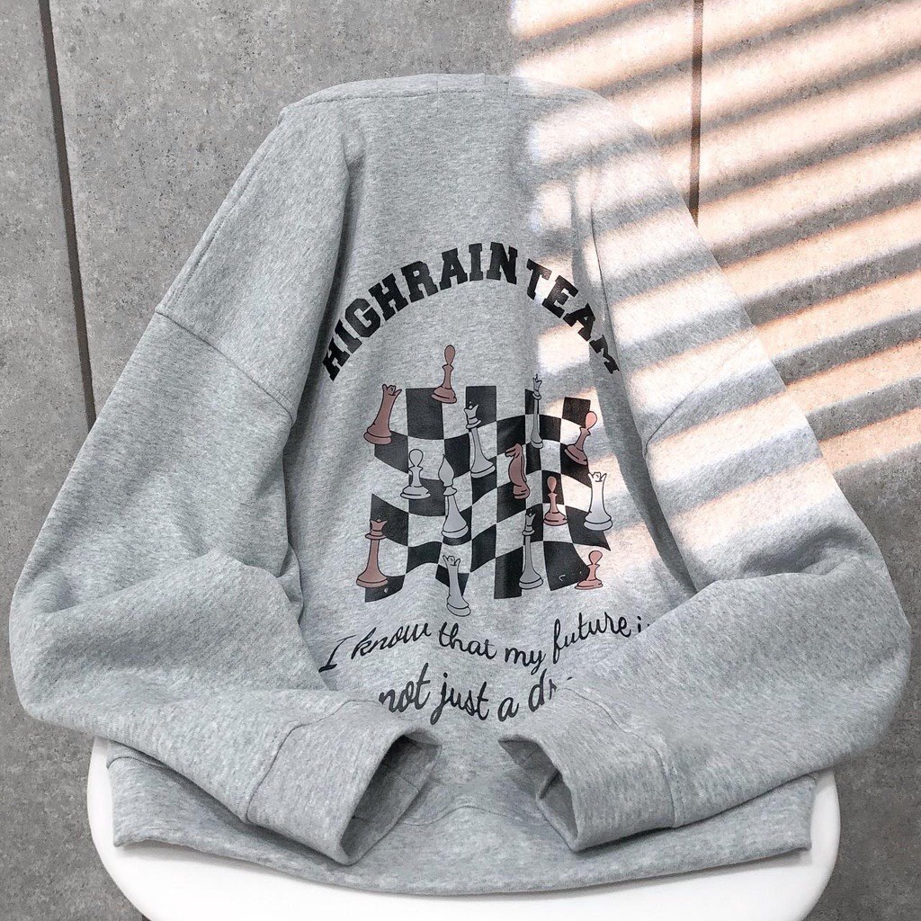 Khoác Nỉ Hooide Bàn Cờ In Hình Nam Nữ Tay BồngUnisex Mũ Rộng Form To