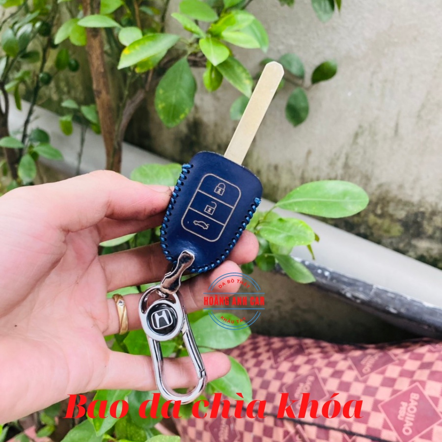 Bao da chìa khoá Honda Brio, City 2013-2015 chìa khoá cơ da thật khâu tay