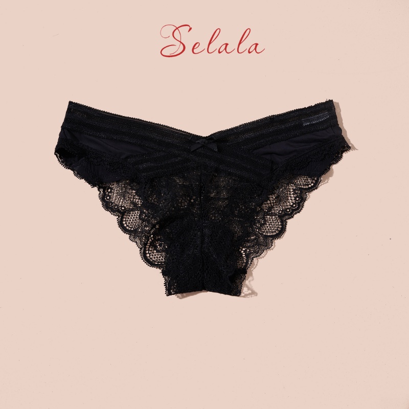 Quần Lót Ren Selala Cạp Chéo Phối Nơ Siêu Sexy Quyến Rũ QR16