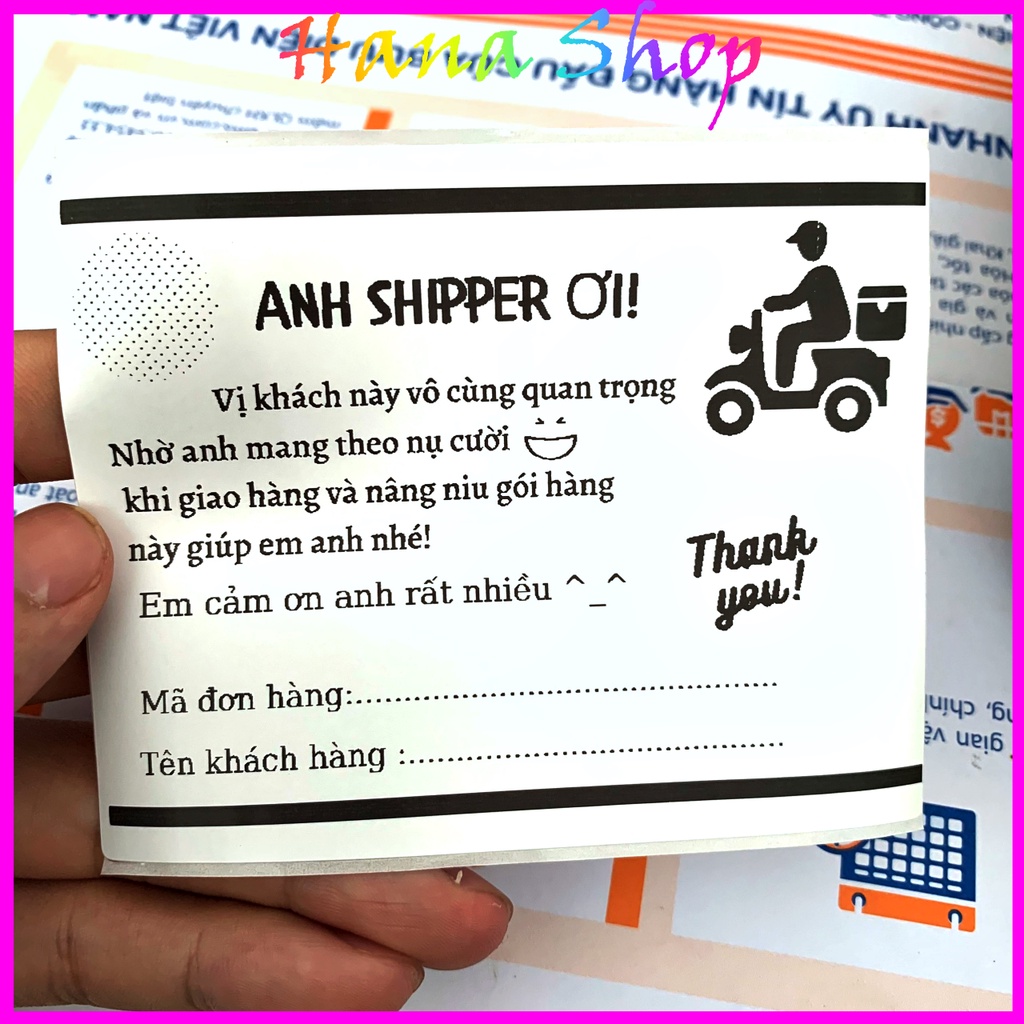 Cuộn 300 Tem Decal Dán Cám Ơn Anh Shipper Có Ô Ghi Vận Đơn Và Keo Dính - Size 10x8cm, Mã S08