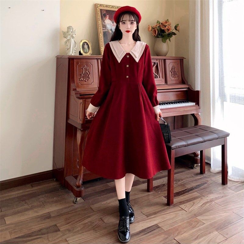 VÁY NHUNG TĂM CỔ SƠ MI