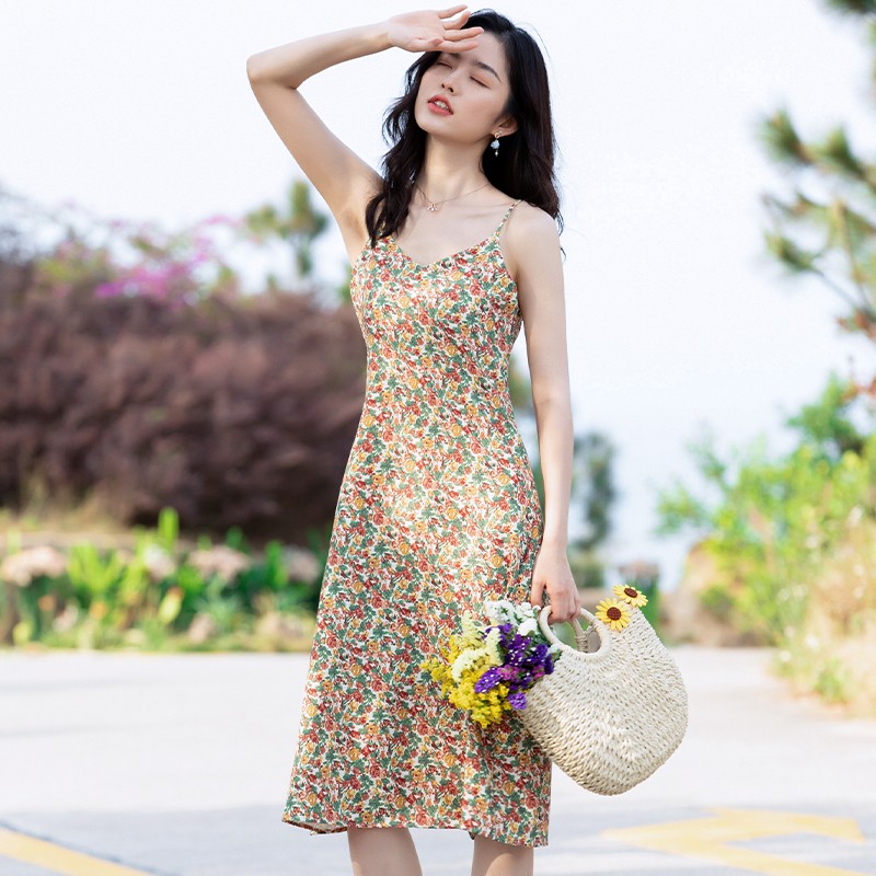 ◇♛●2021 mùa xuân và hè mới của phụ nữ phong cách Hàn Quốc thiết kế cảm giác thích hợp bên bờ biển kỳ nghỉ sli