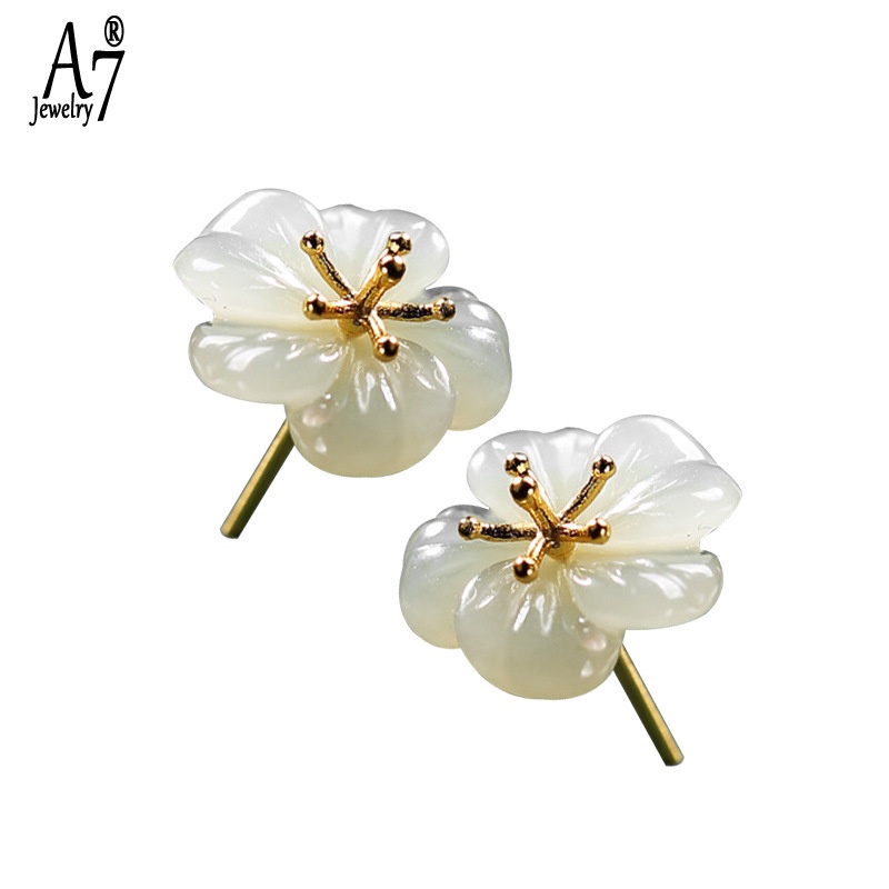 Bông Tai Mạ Bạc 925 Đính Đá Ngọc Bích Trắng Sang Trọng Cho Nữ A7 S925