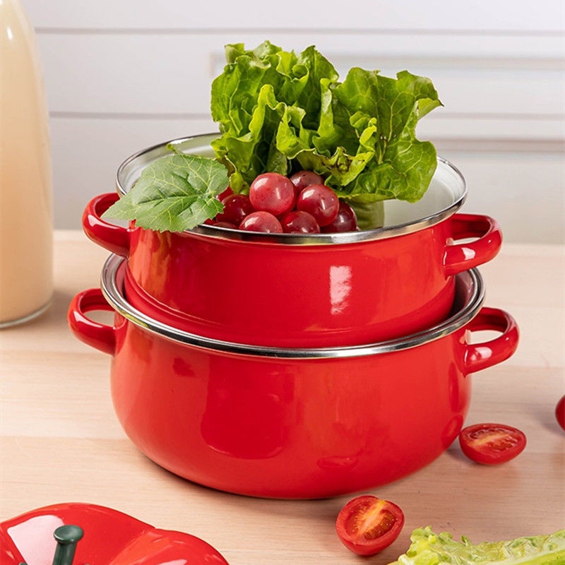 Nồi Nấu Ăn Tráng Men Hai Tai Dày Dặn Kích Thước 18cm / 20cm