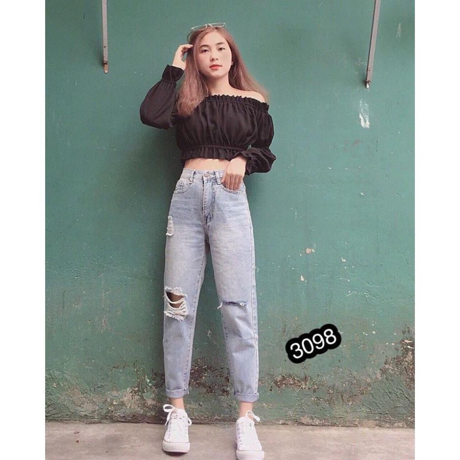 QUẦN BÒ - JEANS DÁNG BAGGY CẠP CAO XẮN GẤU RÁCH GỐI CỰC XINH- HÀNG MỚI VÊ- GIÁ CỰC SỐC , _ ! -