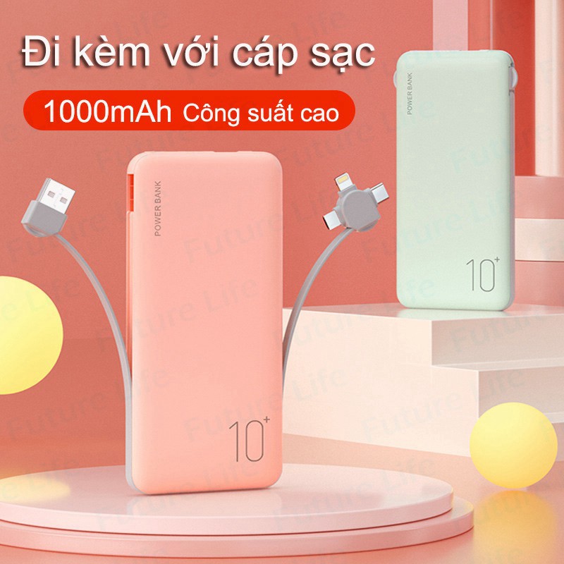 Sạc Dự Phòng 10000mAh Kết Cấu Vỏ Nhám Màu Macaron Hỗ Trợ Sạc 3 Thiết Bị Cùng Lúc