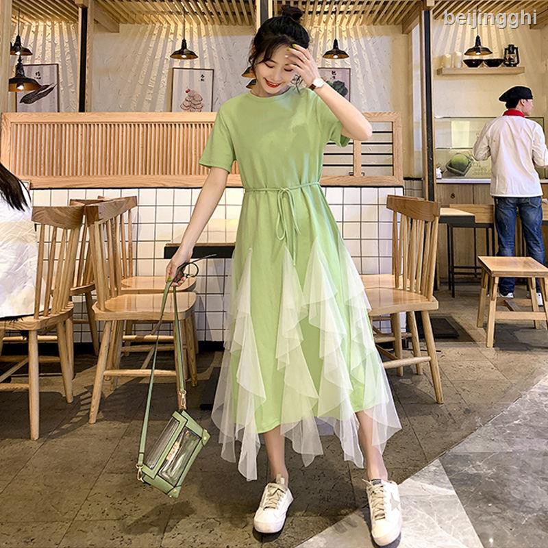 Đầm Thun Tay Ngắn Dáng Rộng Vải Cotton Kiểu Hàn Quốc Thời Trang Mùa Hè 2020 Cho Mẹ Bầu