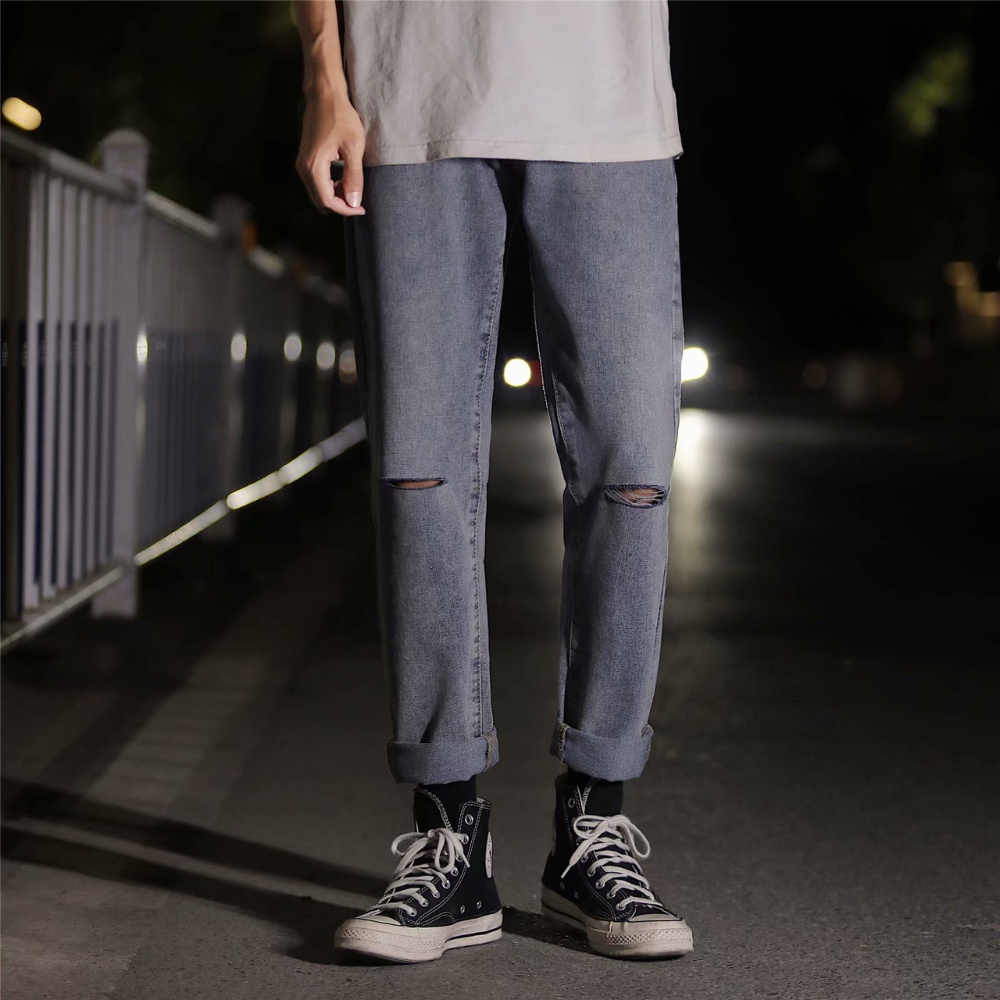 Quần jeans baggy nam dáng đứng ống suông rộng màu xanh, đen wash rách gối cá tính R2 – GenZ Store HN
